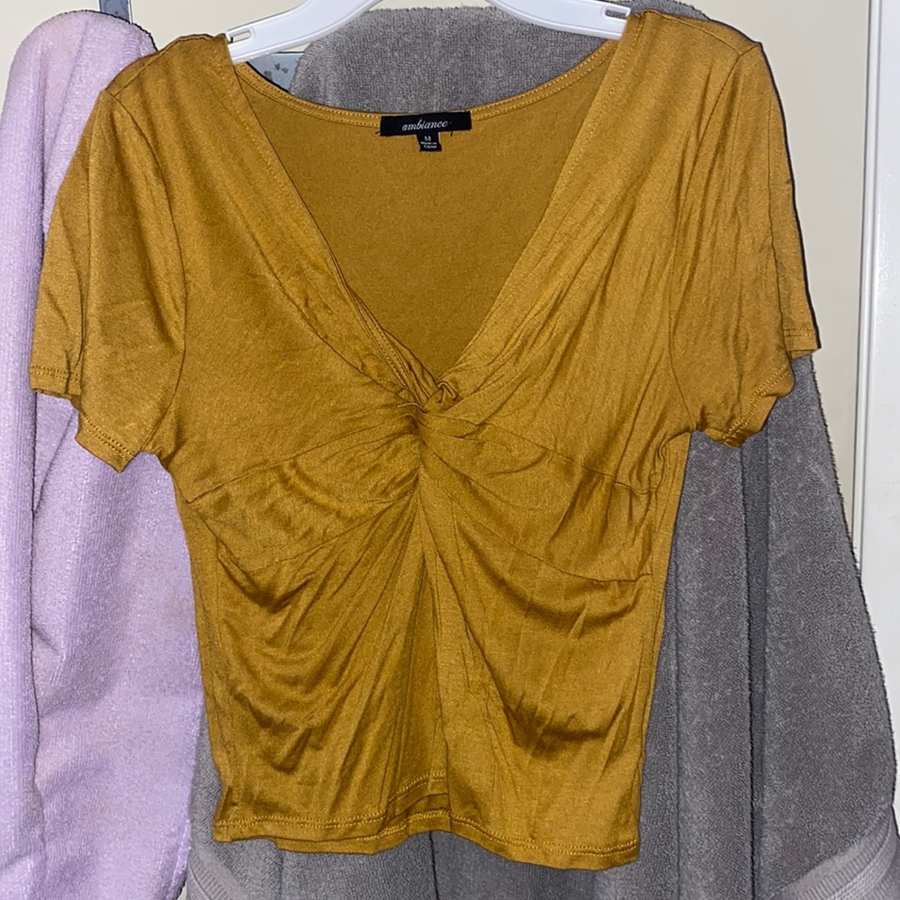 Mustard crop top w/ cross cross design